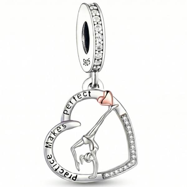 Gymnast Charm Pandora Compatible 925 Sterling Silver Heart Dangle, Acrobatics Jewellery For Bracelet