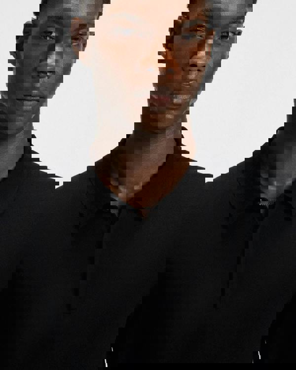 HUGO San Peter Mens Knit Polo with Covered Placket - Black 001