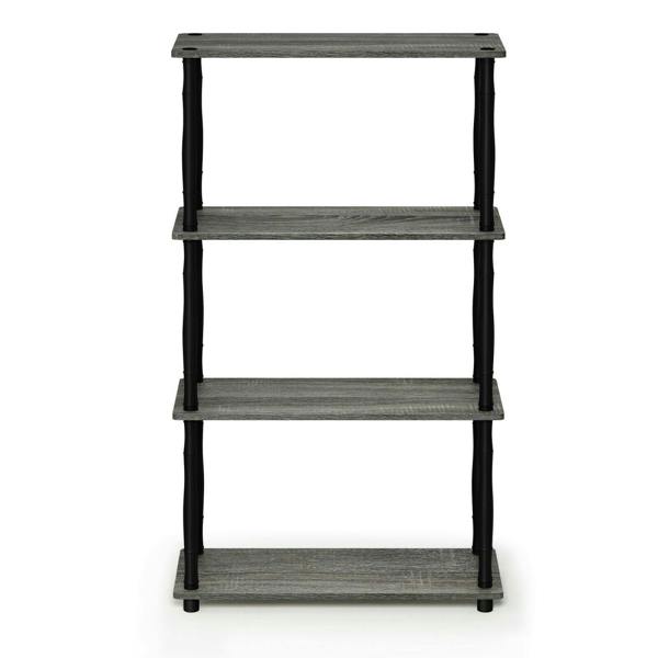 WALPLUS Versatile Turn-N-Tube 4-Tier Multipurpose Shelf Display Rack with Classic Tubes, French Oak Grey/Black, /BK for Entryway - SKU 18034GYW
