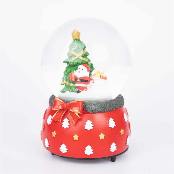 15cm Musical Christmas Snow Globe with Santa on Tree Scene and Resin Base image 1