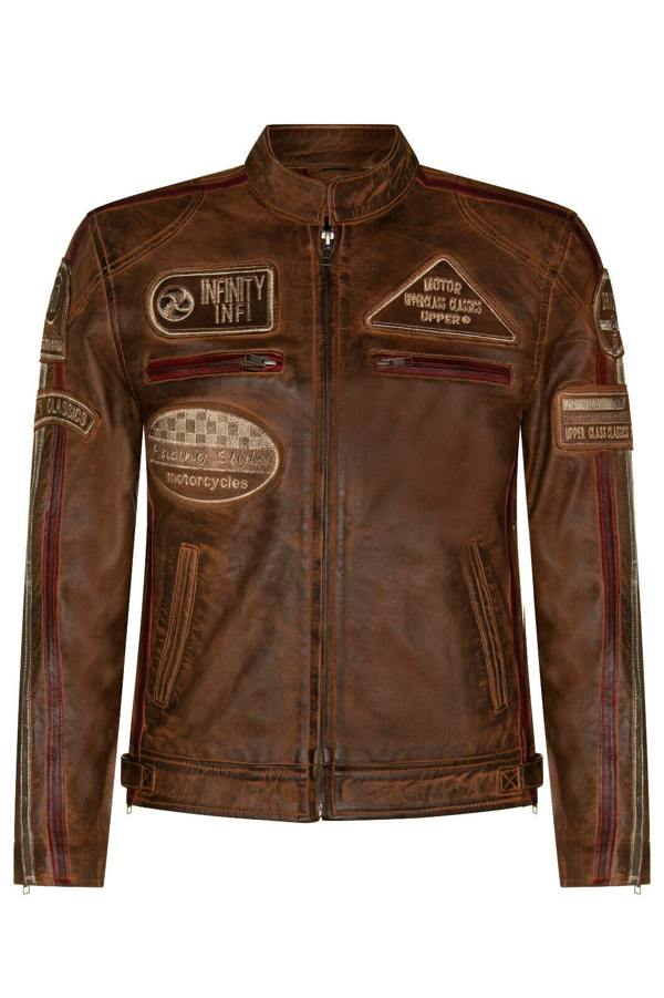 Infinity Leather Mens Racing Moto Badges Biker Leather Jacket
