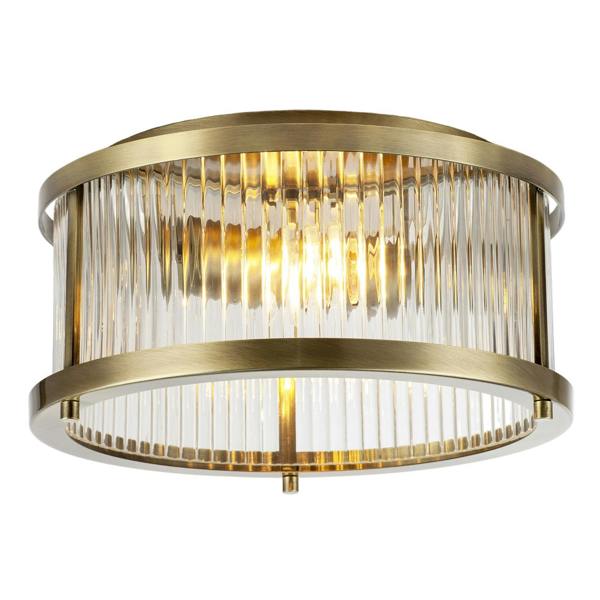 Sleek Matte Antique Brass Flush Ceiling Light with Ribbed Clear Glass Image 4