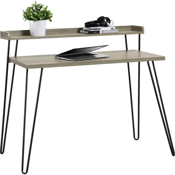 Dorel Home Haven Retro Desk with Riser in Distressed Grey Oak