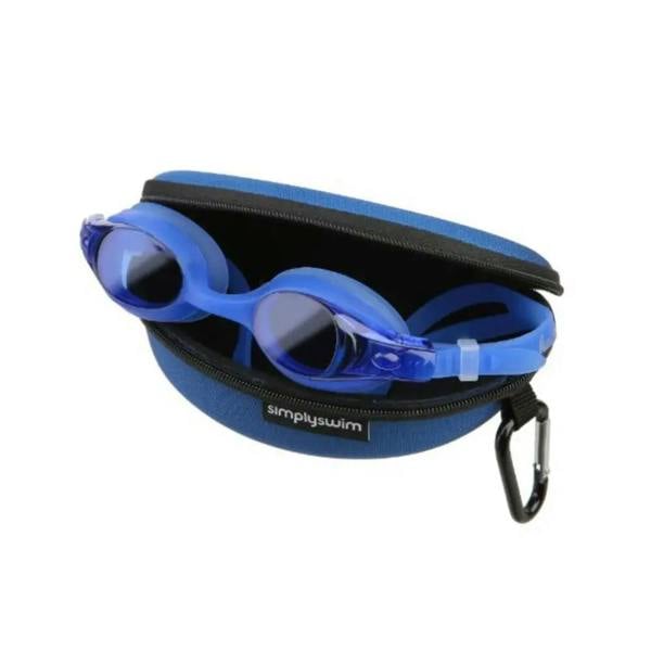 Blue and black Simply Swim Premium swim goggles in neoprene case