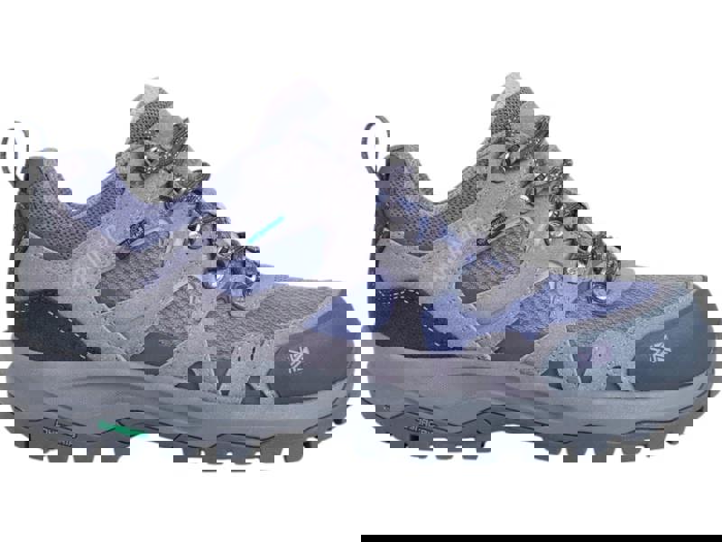 Karrimor Bodmin Low 6 Womens Waterproof Hiking Walking Trainers, a light blue and grey outdoor footwear with rugged sole and breathable mesh panels.