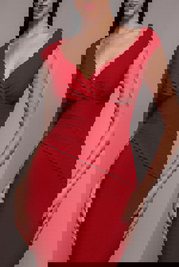 Bardot Pleated Midi Dress - Red DR1092A