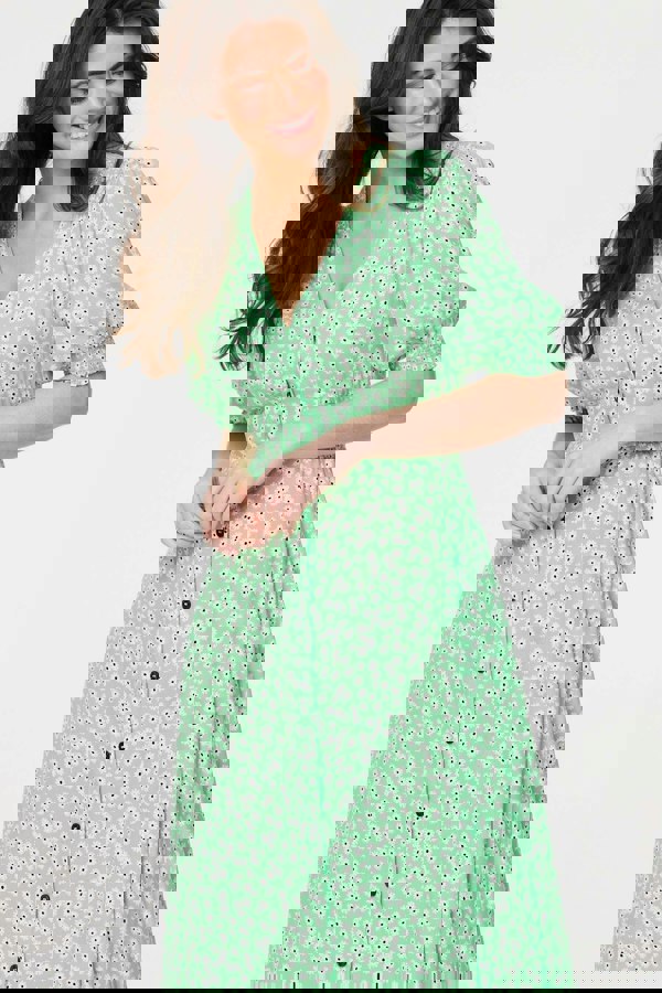 Green | Ditsy Floral 1/2 Puff Sleeve Maxi Dress