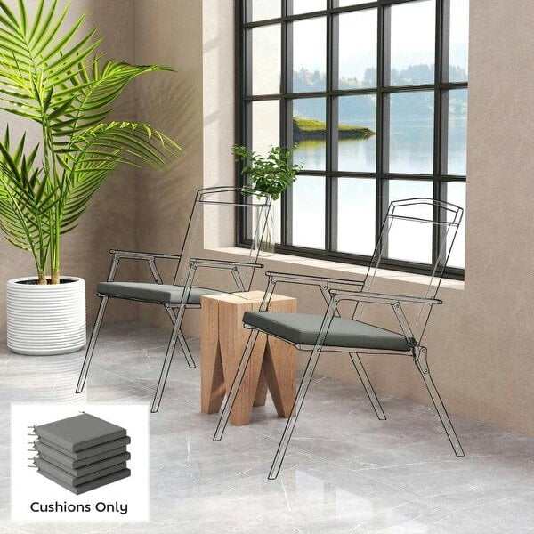 Set of 6 Outdoor Seat Cushions with Machine Washable Cover, Water Repellent Seat Cushions Dark Grey - Dark Grey