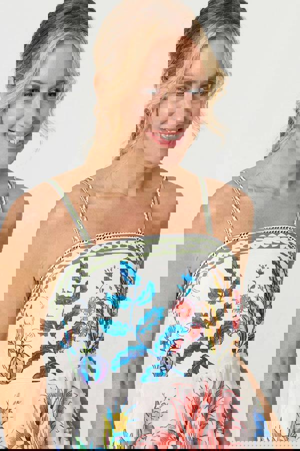 White | Tropical Print Cami Strap Maxi Dress