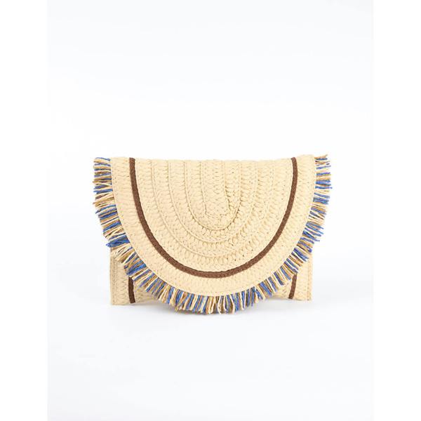 Blue Vanilla Woven Fringe Detail Clutch Bag With Attachable Strap