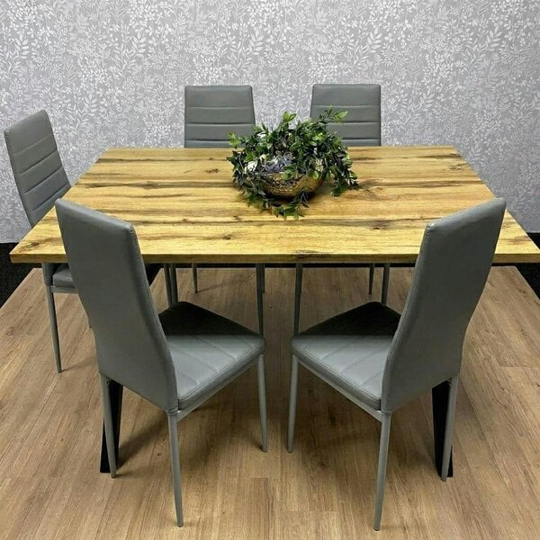 Kosy Koala Stone Effect Dining Table Set With 4 Grey Faux Leather Chairs Dining Room Furniture