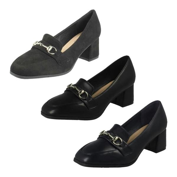 Spot On Ladies Spot On Buckle Detailed Slip On Mid Heel Court Shoe F90154