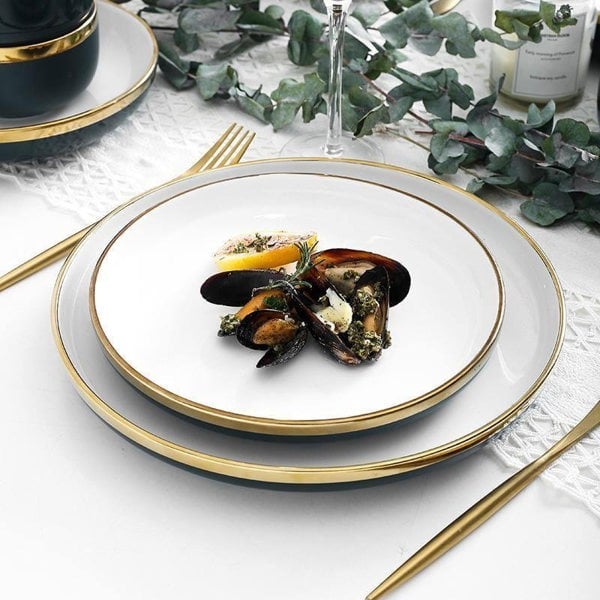 9 Piece Dinner Set, White And Dark Blue-Weilai Concept-Weilai Concept