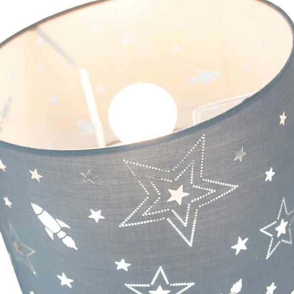 Fun Rockets and Stars Childrens/Kids Grey Cotton Bedroom Pendant or Lamp Shade Image 5