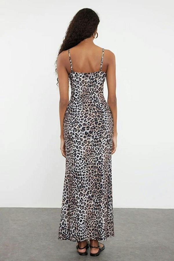 WOVCOR Leopard Print Bodycone Strappy Knit Maxi Dress