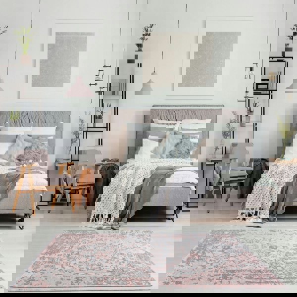 Machine Washable Flatweave Rug Oriental in Pink