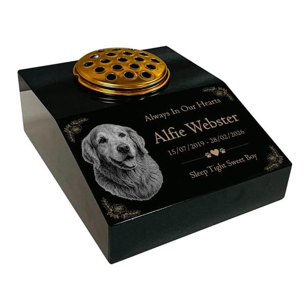 Memorials Direct Dog Memorial Granite Photo Desk - Floral Design