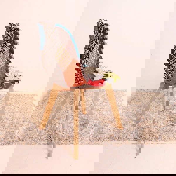 Life Interiors Single Patchwork Multi Colors Fabric Dining Chair with Wooden Legs, Mid-Century Modern Accent Chair