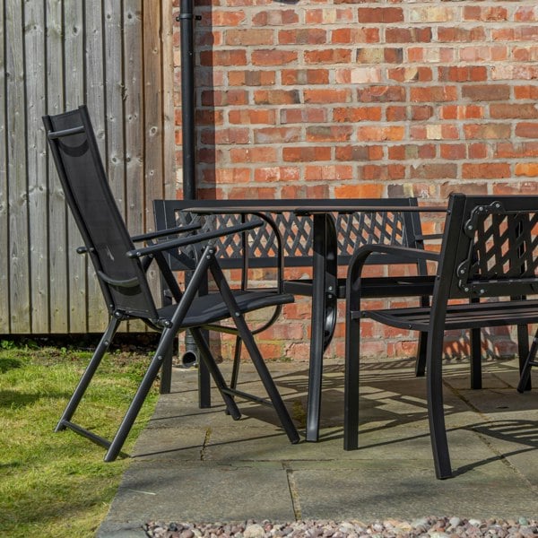 Samuel Alexander Outdoor 6 Person Rectangular Glass Top Garden Dining Table Benches & Chairs Set
