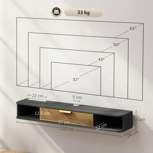 Wyld Haus Nova 120cm Wooden Charcoal Grey and Natural Floating TV Stand With Storage