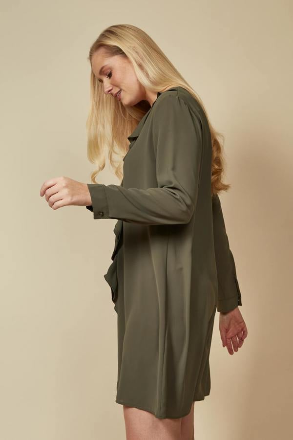 Hoxton Gal Oversized Tunic with Frill Details in Khaki