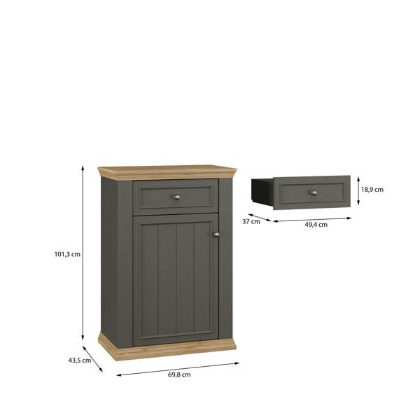 Furniture To Go Pontypool Shoe Cabinet with Drawer in Grey and Mauvella Oak