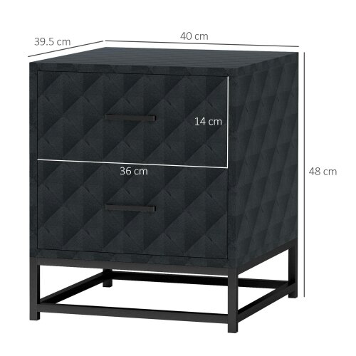 Wyld Haus Roel Set Of 2 Black Retro Bedside Tables With 2 Drawers And Steel Legs