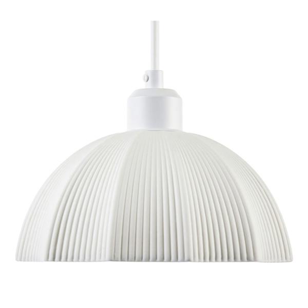Frosted White Ceramic Umbrella Pendant Light Shade with Etched Lines Image 4