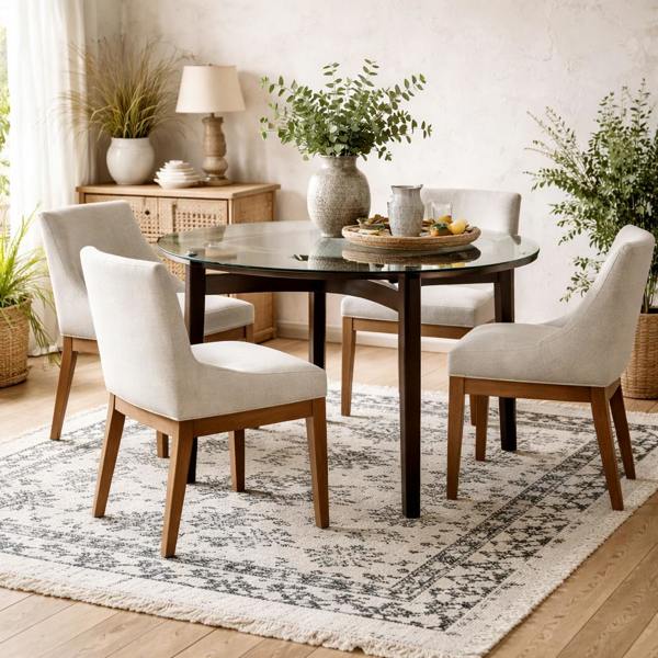 Wyld Haus Edenderry Clear Glass and Chocolate Wooden Dining Table 4 Seater