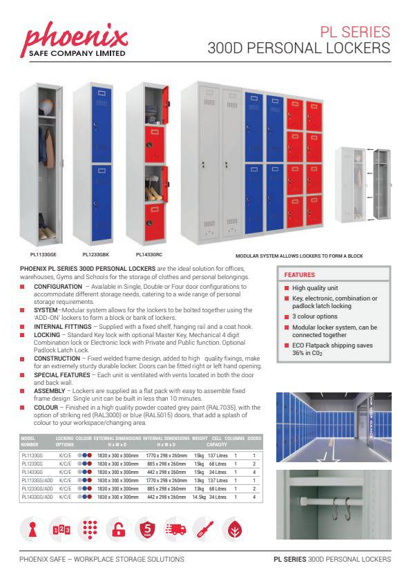 Phoenix Safe Phoenix PL 300D Series PL1133GBK 1 Column 1 Door Personal locker in Blue with Key Lock