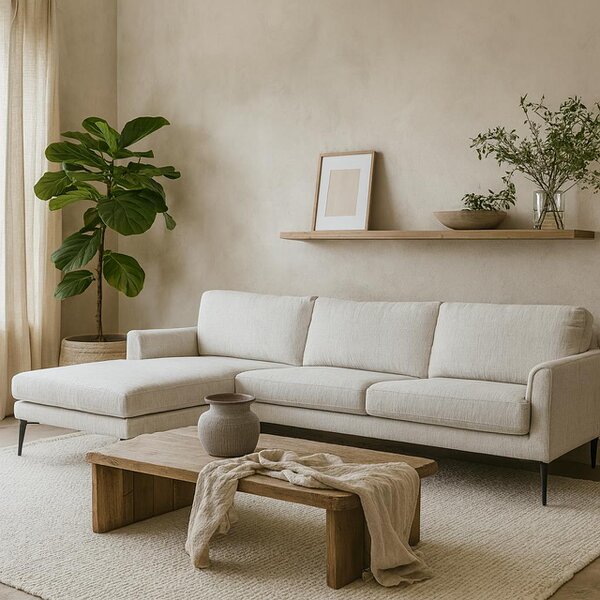 Wyld Haus Nashville Minimalist White Upholstered Three Seater Sofar with Footstool Black Metal Legs