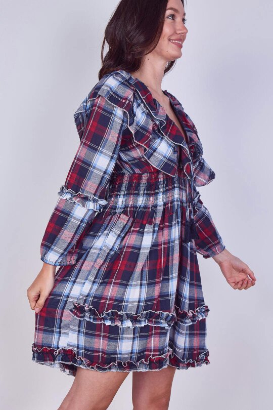 Frill Detail Check Smock Dress