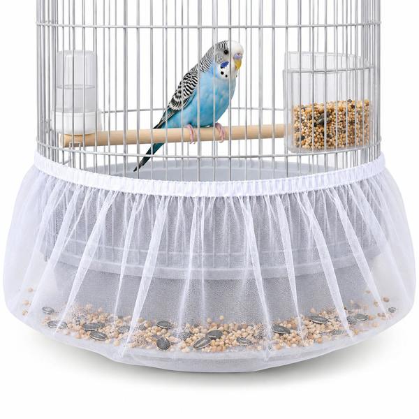 ATEK Small Bird Cage Seed Catcher Mesh Cover Elasticated Nylon Net Skirt White
