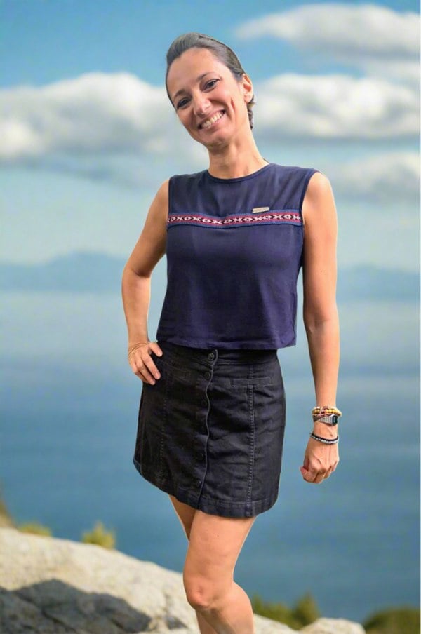 Handmade Stories Upcycled navy blue sleeveless top