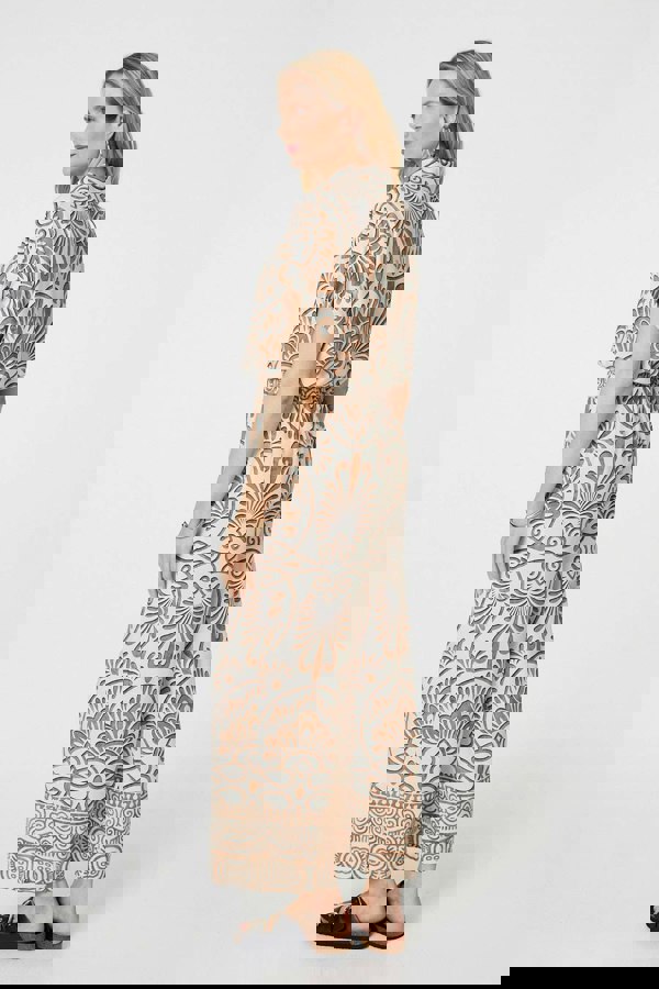 Beige | Printed Button Down Short Sleeve Shirt