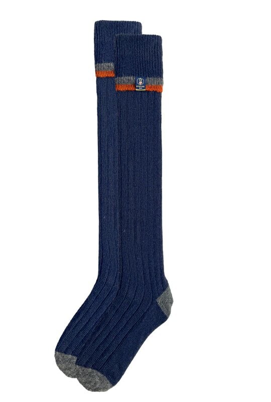 The British Boot Sock Company Wellington Boot Socks – Navy & Orange | 100% British Wool | UK 8–12