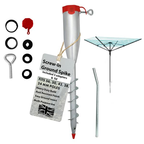 Laundry Mate Washing Line Spike Includes Closure Cap Heavy Duty Rotary Airer Washing Line Ground Spike Fits 24,38,42,50,56 MM Poles