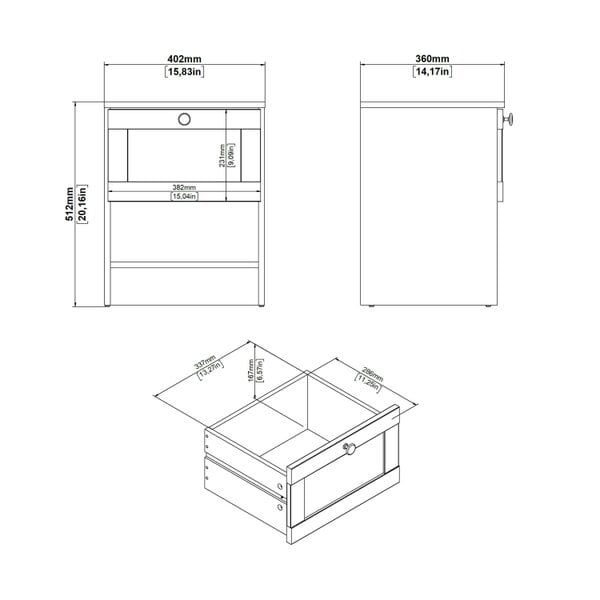 Wyld Haus Cherryfern White Wood Bedside Table 1 Frame Drawer 1 Open Shelf