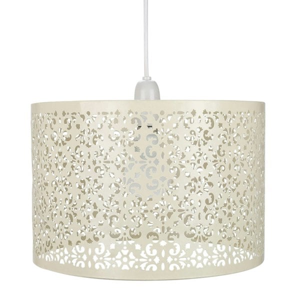 Marrakech Designed Cream Metal Pendant Light Shade with Floral Decoration Image 1