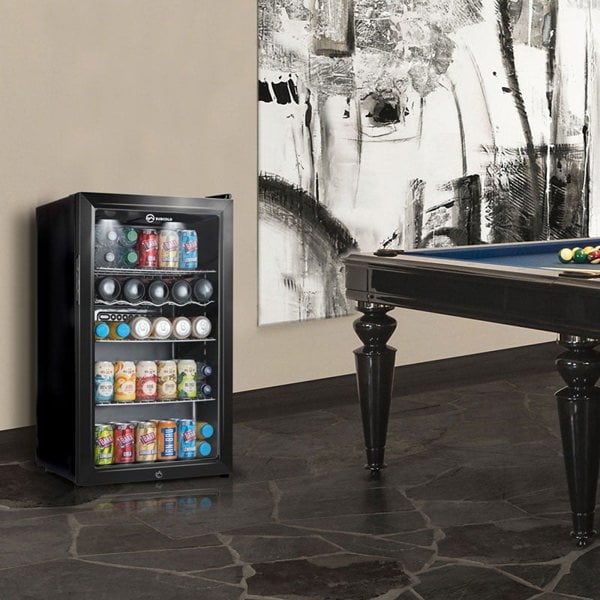 Subcold Super 85 litre glass door beer drinks under counter black fridge in gaming room