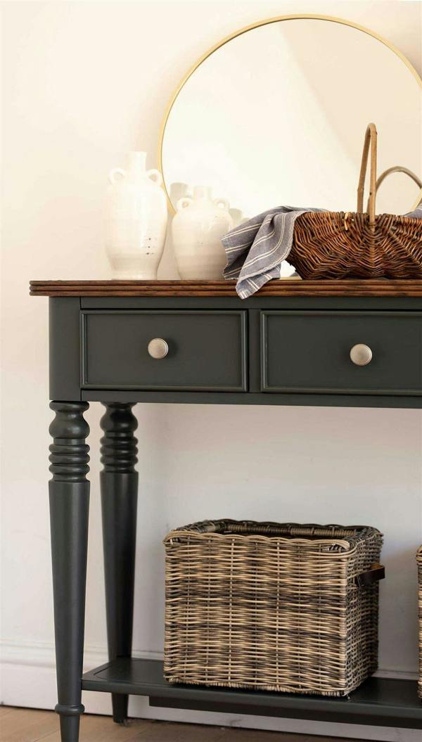 Statement Furniture Queensbury Console Table with Drawers, Shelf and Oak Top