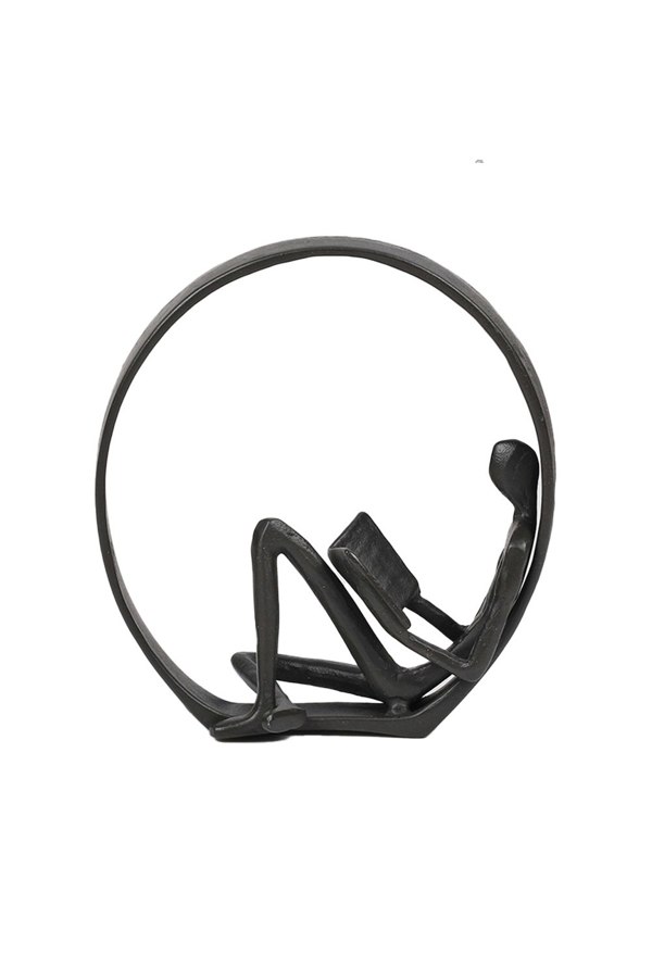 Living and Home Metal Statue Reading Men in Circle Desktop Ornament Figurines