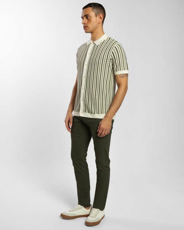 Steel & Jelly Tonal Stripe Knitted Button Polo Shirt