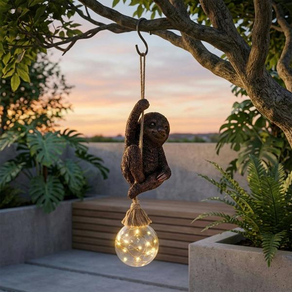 Garden Greatness Swingin' Sloth Hanging Garden Solar Light