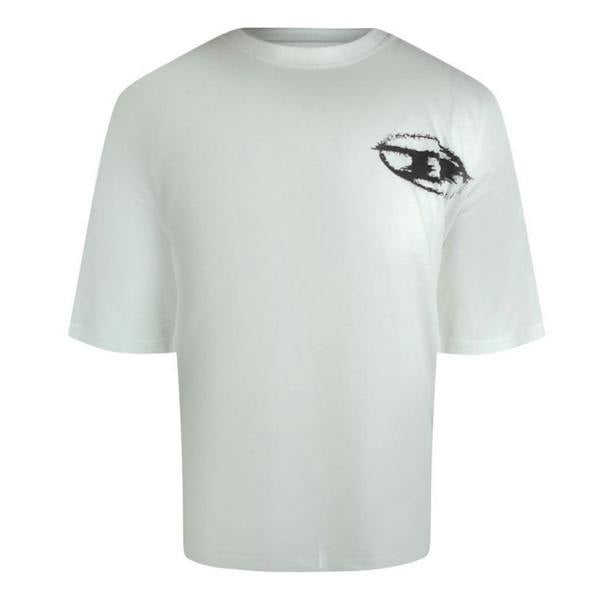 Diesel Mens Logo Cotton Boxy T-Shirt - White - 