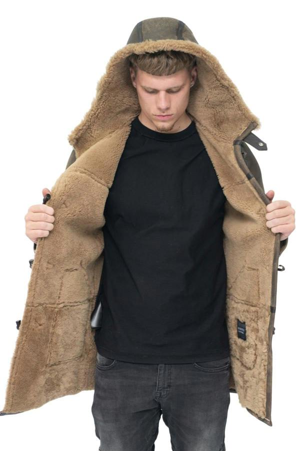 Infinity Leather Mens Antique Sheepskin Duffle Coat-Arona