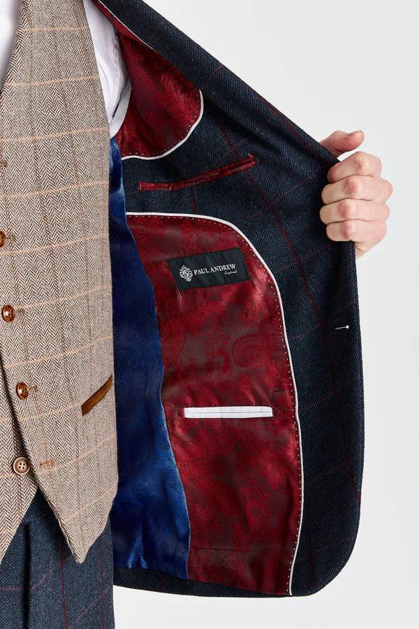 Paul Andrew Madrid Navy Suit with Harris Brown Tweed Waistcoat