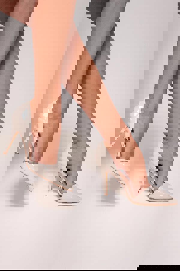 Patent Pointed Cut Out Heels - Beige SH11