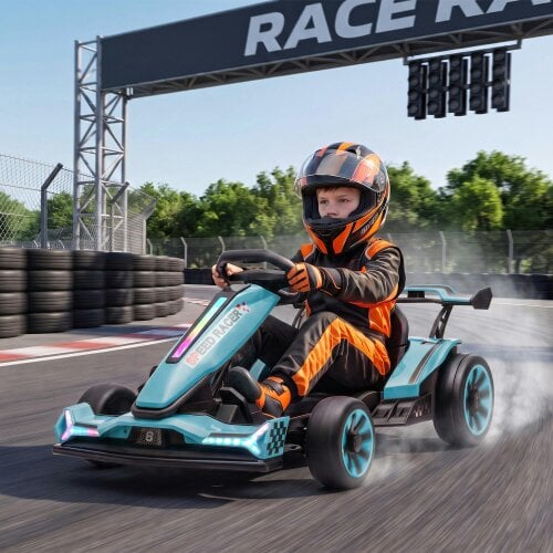 AIYAPLAY 24V Electric Go Kart for Kids, Racing Kart Drift Mode Light Blue