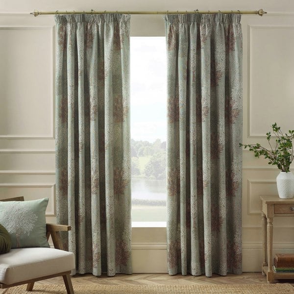 Catherine Lansfield Woodland Trees Lined Pencil Pleat Curtains Green
